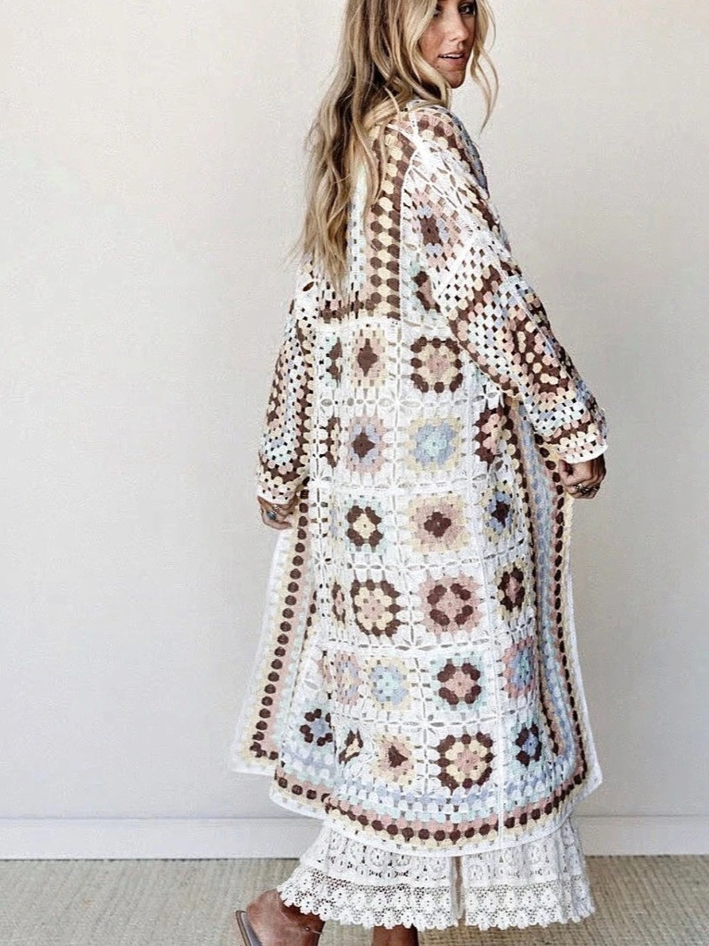 The Nest Soulful Wanderer Crochet Duster Pastel Multicolor